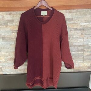 Aliya Wanek Two-Tone Burgundy Crewneck Knit Sweater